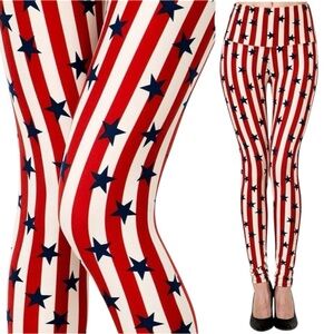 NWT! HIGH WAIST YOGA STARS & STRIPES PRINT BRUSHED SOFT FULL LEGGINGS